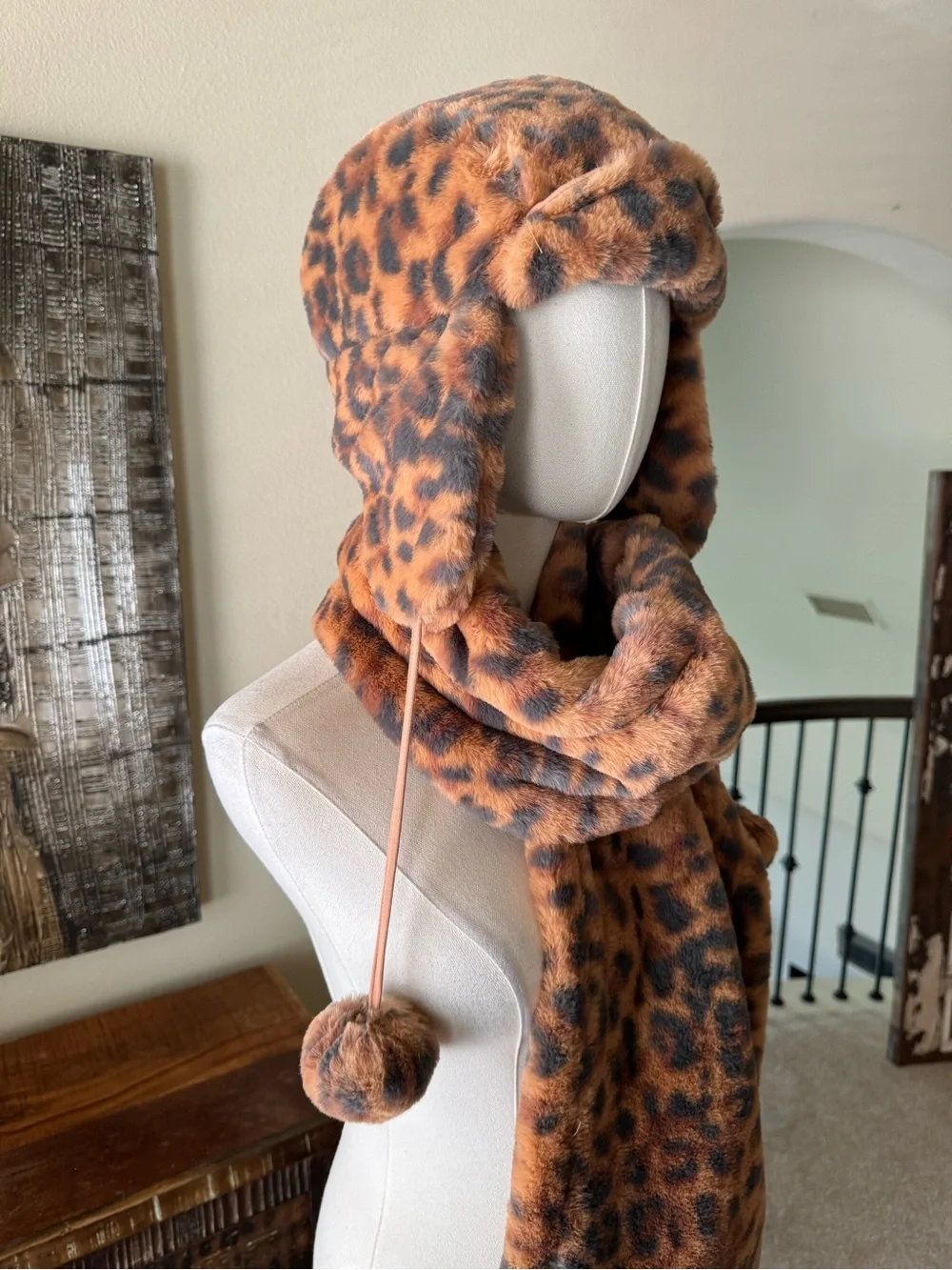 Aerie leopard faux fur trapper and scarf- NWOT
